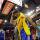 Stephen Curry leaves the floor at halftime of Game 4. Via AP.